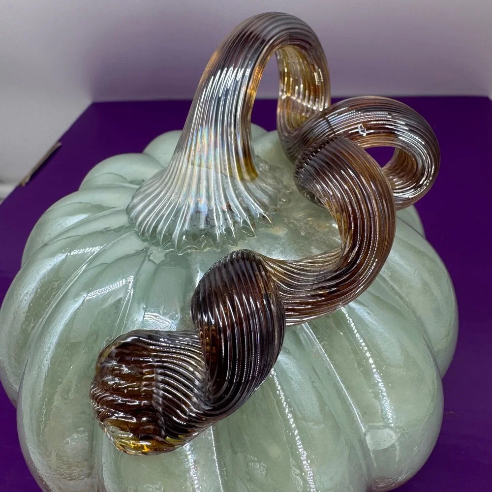 Pastel Mint Green Iridescent Glass Pumpkin Fall Decor